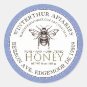 Editable White Blue Kraft Honey Jar Bee Label Runder Aufkleber (Vorderseite)