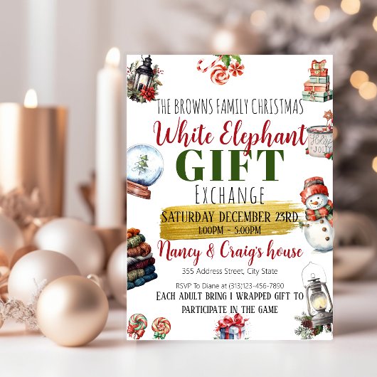EDITABLE White Elephant Geschenkartikel Austausch Feiertagskarte
