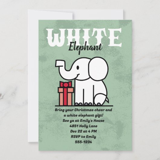 Editable White Elephant Party Custom Einladung (Vorderseite)