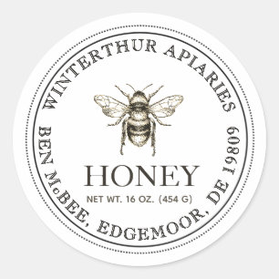 Editable White Honey Jar Bee Label Runder Aufkleber