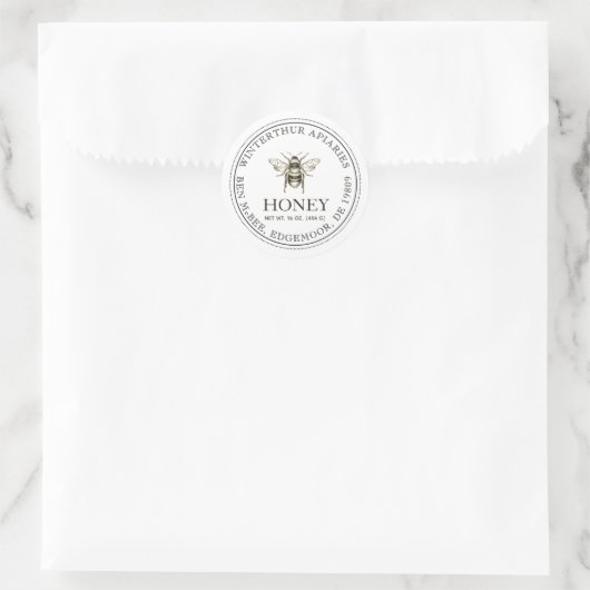 Editable White Honey Jar Bee Label Runder Aufkleber (Tasche)