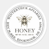 Editable White Honey Jar Bee Label Runder Aufkleber (Vorderseite)