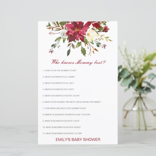 Editable Who Knows Mommy Best Baby Shower Game (Stehend Vorderseite)