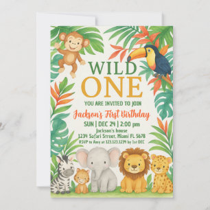 Editable Wild One Safari Einladung zum Geburtstag