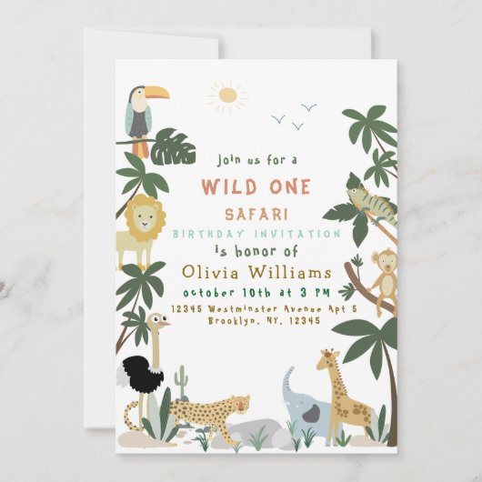 Editable Wild One Safari Invitation Template Einladung (Vorderseite)