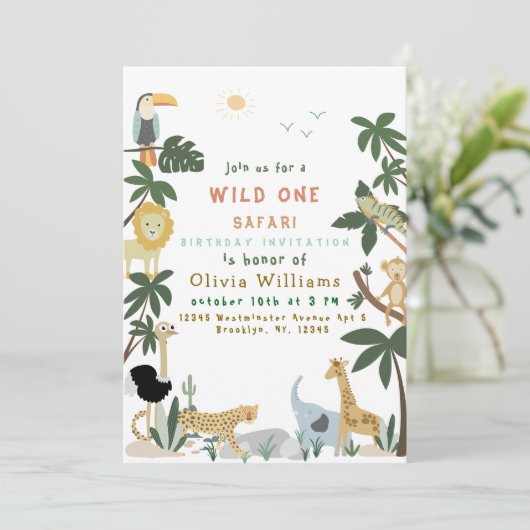 Editable Wild One Safari Invitation Template Einladung (Stehend Vorderseite)