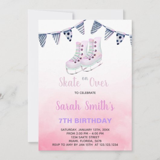 Editable Winter Rink Party Einladung für Girls (Vorderseite)