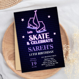 Editable Winter Skaten Party Einladung für Mädchen