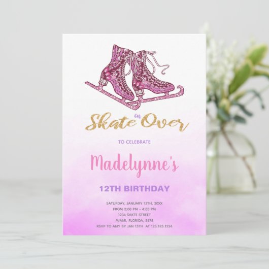 Editable Winter Skaten Party Einladung für Mädchen (Stehend Vorderseite)