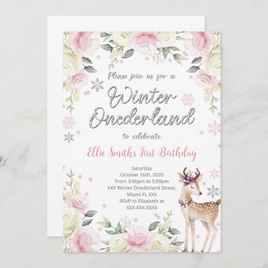 Editable Winter Wonderland Birthday Einladung (Vorne/Hinten)