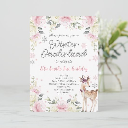 Editable Winter Wonderland Birthday Einladung (Stehend Vorderseite)