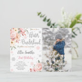 Editable Winter Wonderland Foto Einladung (Stehend Vorderseite)