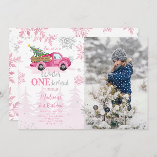 Editable Winter Wonderland Foto Einladung (Vorne/Hinten)