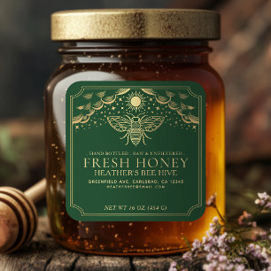 Editable Witchy Tarot Honey Jar Honeybee Label Quadratischer Aufkleber