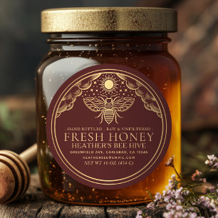 Editable Witchy Tarot Honey Jar Lid Honeybee Label Runder Aufkleber