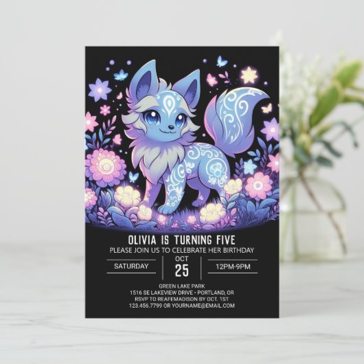 Editable Wolf Digital Geburtstag Einladung (Stehend Vorderseite)