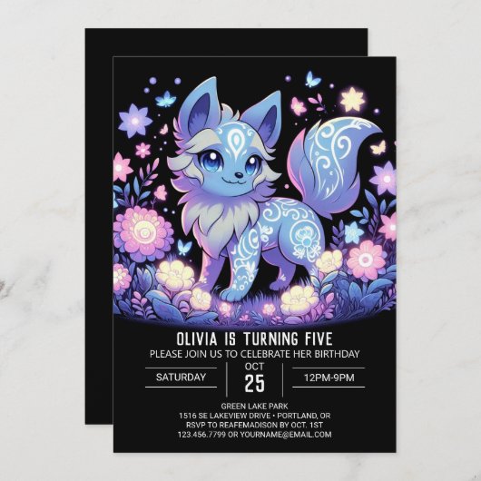 Editable Wolf Digital Geburtstag Einladung (Vorne/Hinten)