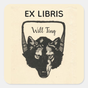 Editable Wolf Head Ex Libris Quadratischer Aufkleber