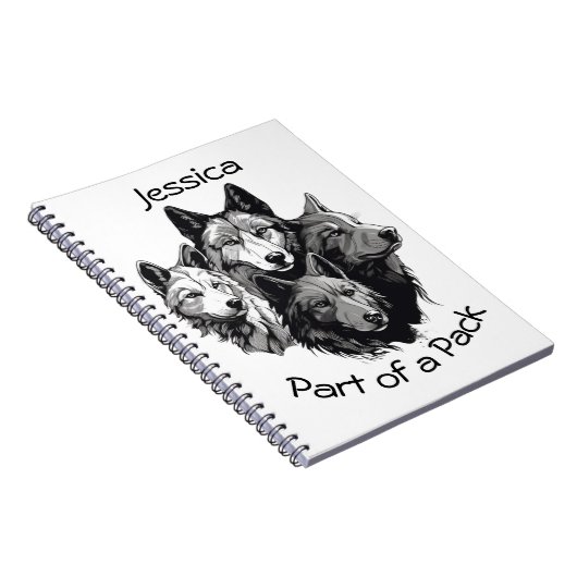 Editable Wolf Pack Graphic Black and White Wolves Notizblock (Rechte Seite)