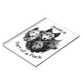 Editable Wolf Pack Graphic Black and White Wolves Notizblock (Linke Seite)