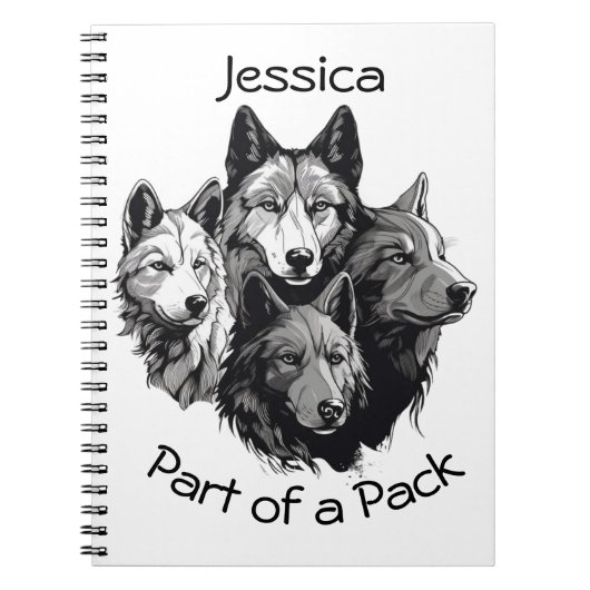Editable Wolf Pack Graphic Black and White Wolves Notizblock (Vorderseite)