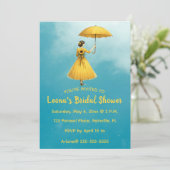 Editable Woman With Yellow Umbrella Bridal Shower Einladung (Stehend Vorderseite)