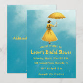 Editable Woman With Yellow Umbrella Bridal Shower Einladung (Vorne/Hinten)