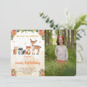 Editable Woodland Birthday Foto Einladung (Stehend Vorderseite)