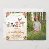 Editable Woodland Birthday Foto Einladung (Vorderseite)