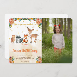 Editable Woodland Birthday Foto Einladung