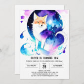 Editable Woodland Fox Geburtstagsparty Einladung (Vorne/Hinten)