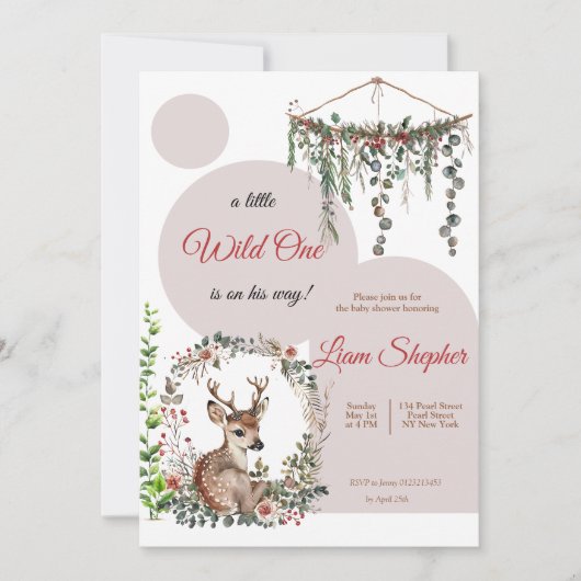 Editable Woodland-Themed Watercolor Kinderdusche Einladung (Vorderseite)