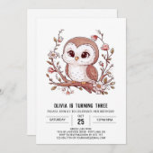 Editable Woods Digital Owl Birthday Einladung (Vorne/Hinten)