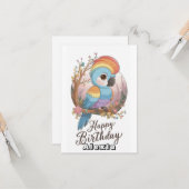 Editable Woods Parrot Digital Geburtstag Karte (Vorderseite/Rückseite Beispiel)