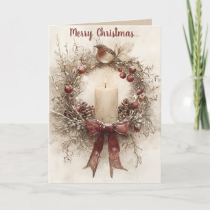 Editable Wreath Candle und Bird Frohe Weihnachten Karte