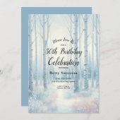 Editable Year Mattiert Blue Birch Forest Birthday Einladung (Vorne/Hinten)