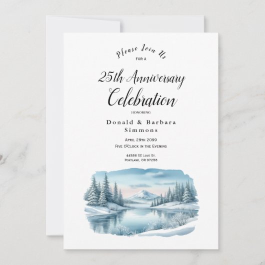 Editable Year Snowy Mountain Winter Lake Einladung (Vorderseite)