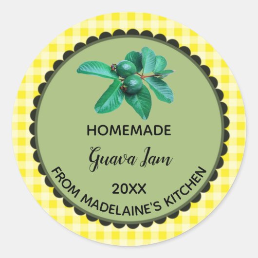 Editable Yellow Gingham Guava Label Stickers (Vorderseite)
