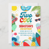 Editable Zwei Coole Pool Party Strand 2. Geburtsta Einladung (Vorderseite)