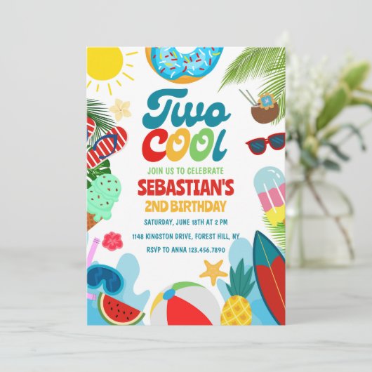Editable Zwei Coole Pool Party Strand 2. Geburtsta Einladung (Stehend Vorderseite)