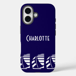 Editeable Nautical Racing Boats Blue White iPhone 16 Hülle