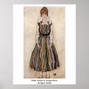 Edith Schiele in gestreiftem Kleid durch Egon Poster