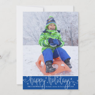 Editierbar Blau Weiße Schrift FROHE FEIERTAGE Feiertagskarte