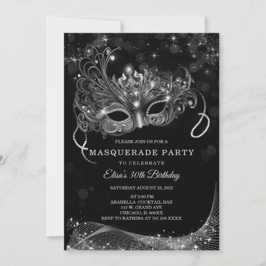 Editierbar für das Schwarz- und Silberfarben-Party Einladung (Vorderseite)