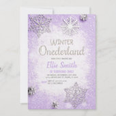 Editierbar Lila Silver Glitzer Winter Onederland Einladung (Vorderseite)