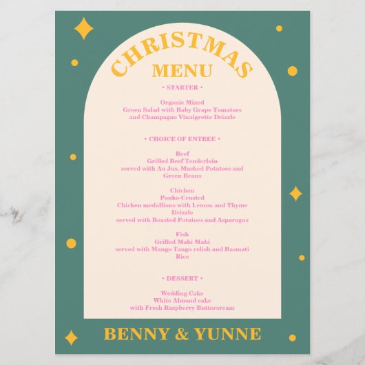 Editierbar, lustig mit leuchtenden Farben Weihnach Menükarte (Rückseite)