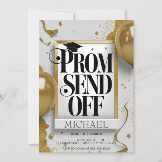 Editierbar luxuriöses Black Gold Prom abschicken Einladung (Vorderseite)