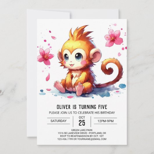 Editierbar Modern Monkey Birthday Einladung (Vorderseite)