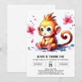 Editierbar Modern Monkey Birthday Einladung (Vorne/Hinten)