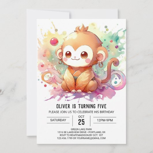 Editierbar Modern Monkey Birthday Einladung (Vorderseite)
